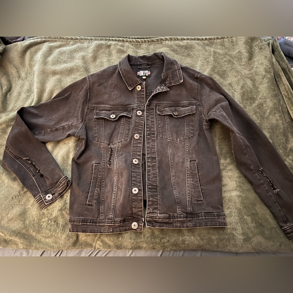 BKYS Lucky Charm embroidered stressed Black Denim Jacket